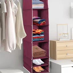 prettykrafts Maroon Solid 6 Tiers Clothes Hanging Organizer-50