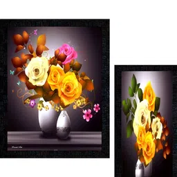 PnF Charcoal & Burgundy 3 Pieces Wooden Floral and Botanical Painting Wall Art-13