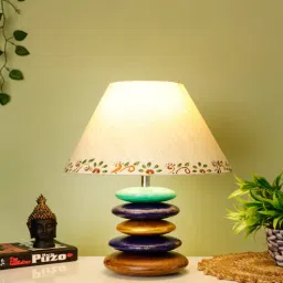 disoo fashions Beige Handpainted Shade Wooden Stone Handmade Multicolor Table Lamp-picture-7