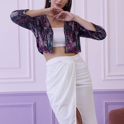 Athena Burgundy Lightweight Embellished Cropped Jacket-image-70