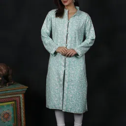 Exotic India Women Woollen Longline Open Front Jacket with Embroidered-14