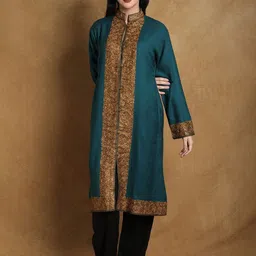 Exotic India Women Woollen Longline Open Front Jacket with Embroidered-image-22