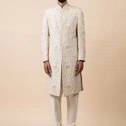 Tasva Men Off White Embroidered Sherwani Set-picture-8