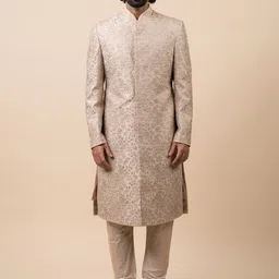 Tasva Men Beige Embroidered Sherwani Set-picture-9