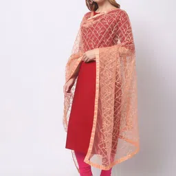 Dupatta Bazaar Peach-Coloured Embroidered Dupatta image 5