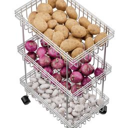 Kuber Industries Unisex Metal 3-Layer Fruits Stand with Wheels Silver Kitchen Trolley-image-53
