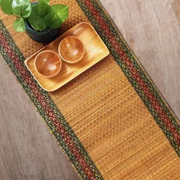 Peepul Tree Brown & Green Self-Design Table Runner-49