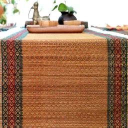 Peepul Tree Brown & Green Self-Design Table Runner image 3
