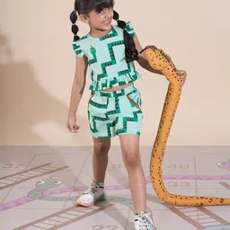 LIL DRAMA Girls Printed Pure Cotton Top with Shorts-picture-26