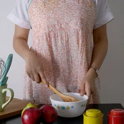 TARAN LIVING White & Peach-Colored Printed Cotton Apron-21
