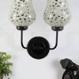 Devansh Grey Dual Mosaic Glass Shade Wall Mounted Lamp with Iron Base-43