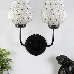 Devansh White & Red Dual Mosaic Glass Shade Wall Mounted Lamp with Iron Base-picture-1