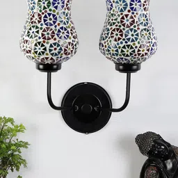 Devansh White & Red Dual Mosaic Glass Shade Wall Mounted Lamp with Iron Base-picture-2
