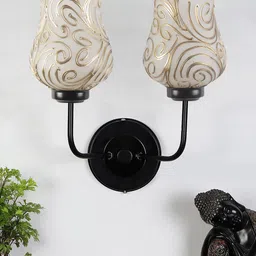 Devansh Beige & Black Dual Textured Mosaic Pattern Wall Mounted Lamp with Iron Base-37