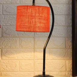 Devansh Orange & Black Textured Jute Curvy Table Lamp With Iron Base-25