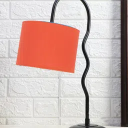 Devansh Orange & Black Textured Cotton Zig Zag Curvy Table Lamp With Iron Base-19