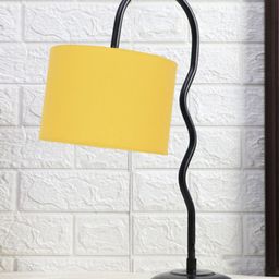Devansh Yellow & Black Textured Cotton Curvy Table Lamp With Iron Base-33