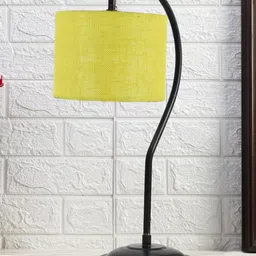 Devansh Yellow & Black Textured Jute Curvy Table Lamp With Iron Base-21