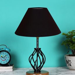 Devansh Black Self Design Cotton Table lamp with Wood & Iron Base-40