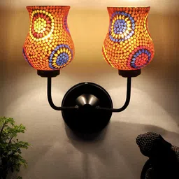 Devansh White & Red Dual Mosaic Glass Shade Wall Mounted Lamp with Iron Base image 2
