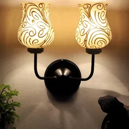 Devansh Beige & Black Dual Textured Mosaic Pattern Wall Mounted Lamp with Iron Base image 3
