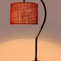Devansh Maroon & Black Textured Jute Curvy Table Lamp With Iron Base image 3
