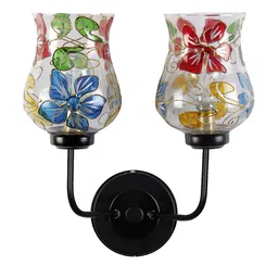 Devansh Transparent & Red Dual Mosaic Glass Shade Wall Mounted Lamp with Iron Base image 2