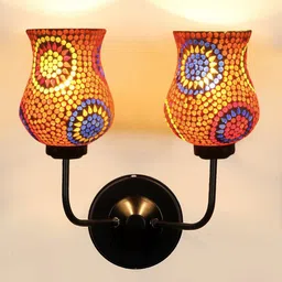 Devansh White & Red Dual Mosaic Glass Shade Wall Mounted Lamp with Iron Base image 4