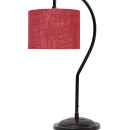 Devansh Maroon & Black Textured Jute Curvy Table Lamp With Iron Base image 2