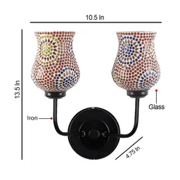 Devansh White & Red Dual Mosaic Glass Shade Wall Mounted Lamp with Iron Base image 3