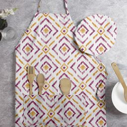 HOUZZCODE Orange Geometric Printed Apron With Cap image 1