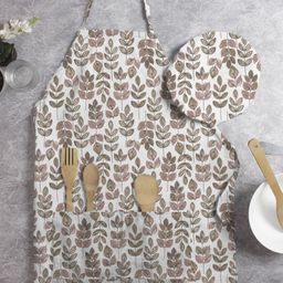 HOUZZCODE White & Green Printed Apron With Cap image 1