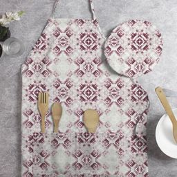 HOUZZCODE Purple & Cream Printed Apron With Cap image 1