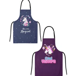 THEYAYACAFE Kids Purple & Blue 2-Pieces Printed Canvas Cotton Aprons-image-95