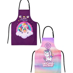 THEYAYACAFE Kids 2 Pcs Purple & Pink Printed Cotton Canvas Aprons-27
