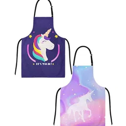 THEYAYACAFE Kids Purple & Pink 2-Pieces Printed Canvas Cotton Aprons-18