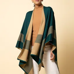 KHALEEJ Women Colourblocked Asymmetric Closure Longline Poncho-26