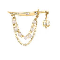 Mahi Men Studded Pearl Sword Shape Tripple Layer Chain Brooch-image-75