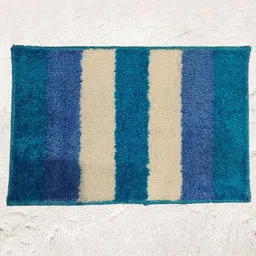 PEQURA Blue & Beige Striped Microfibre Drying Anti-Skid Bathroom Mat-image-17