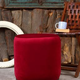 Shadowkart Maroon Velvet & Wooden Round Ottoman-image-90
