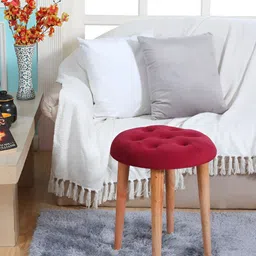 Shadowkart Beige & Maroon Tufted Wood Ottomans-image-21