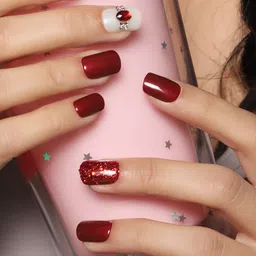 LICK Set Of 30 Reusable Artificial Press On Nails - Maroon-16