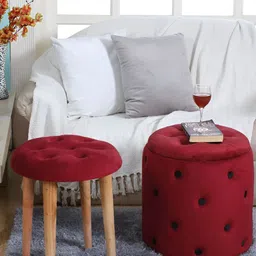Shadowkart Maroon & Black Wooden Round Ottomans-image-94