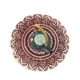 JASMEY HOMES Maroon Set of 2 Reversible Round Cotton Placemats-3