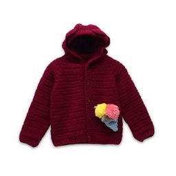 CHUTPUT Unisex Kids Maroon & Pink Ribbed Cardigan with Embellished Detail-87
