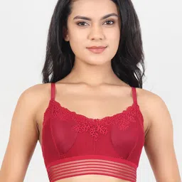 Lebami Maroon Floral Cotton Bralette Bra-image-76