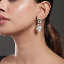 Rubans Rhodium-Plated Classic Cubic Zirconia Studded Drop Earrings image 2