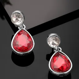 TOKYO TALKIES X rubans FASHION ACCESSORIES Silver-Toned & Red Oval Drop Earrings image 2