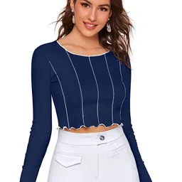 SANJANA  SILK Vertical Striped Fitted Crop Top-image-34