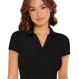 SANJANA SILK Shirt Collar Fitted Crop Top-picture-29